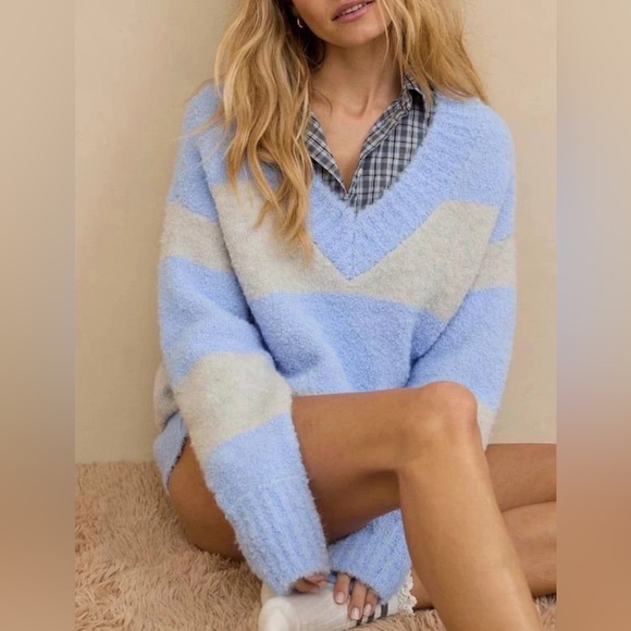 aerie Sweaters - Aerie Women's V-Neck Sweater in Blue and Gray- Size M